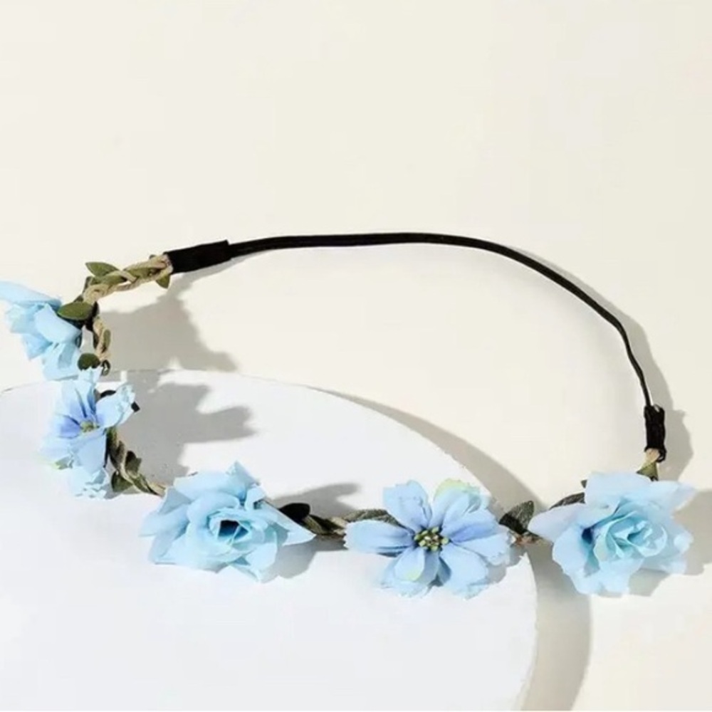 NWT - blue floral crown bohemian 7 inches & elastic band one size fits most